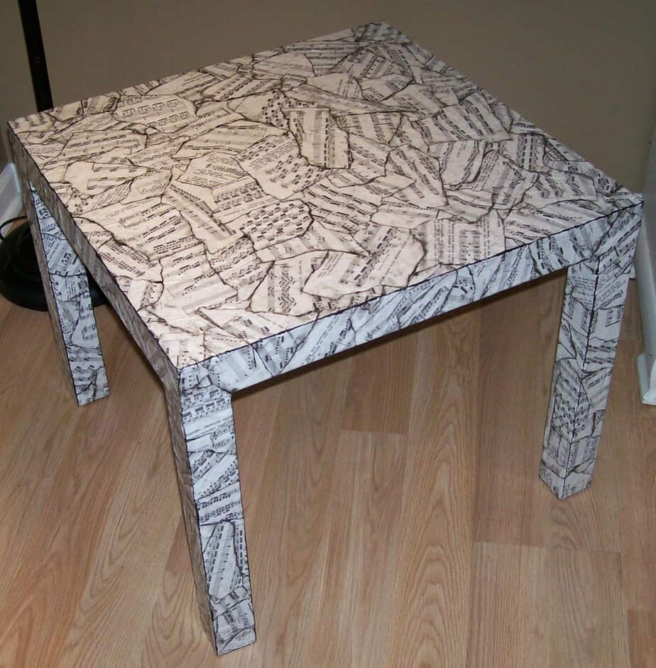 re-purposed table with decoupage