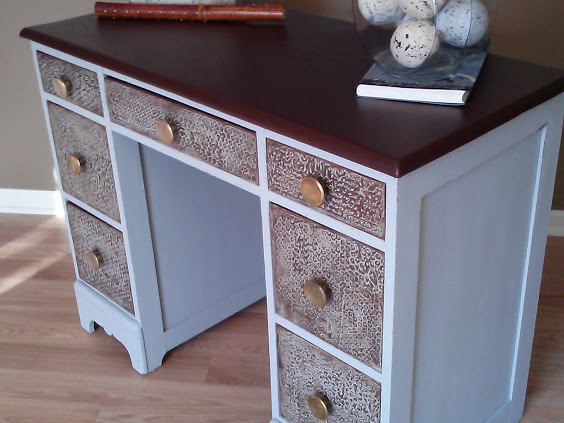 Salvaged Wood Desk With Faux Leather Top And Bubble Wrap Plaster