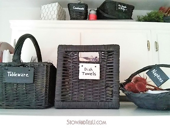 Storage Baskets Painted with Chalkboard Paint | stowandtellu.com