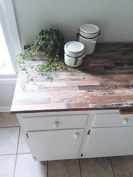 Rustic Wood Look Counter Top made from Removable Wallapepr