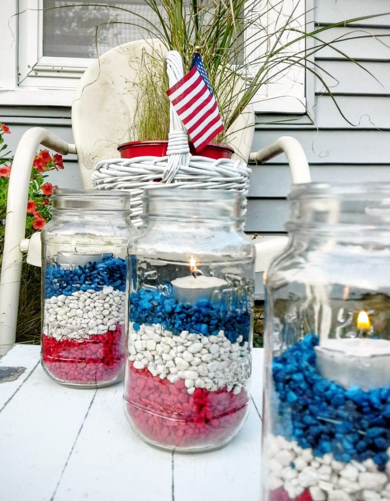 Fourth of July - gravel filled mason jar luminaries - StowAndTellU.com