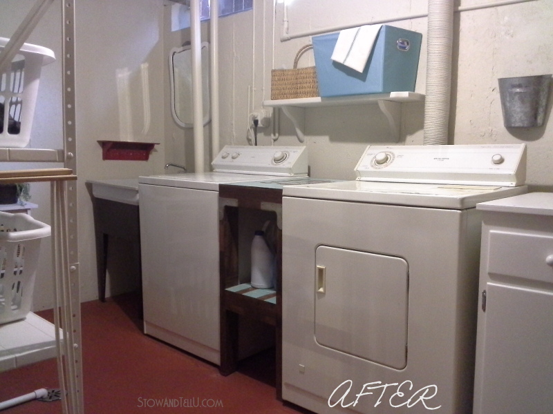 Basement laundry room updated done almost exclusively with paint, several diy repairs and a "use what you have" approach from Stow and Tell U