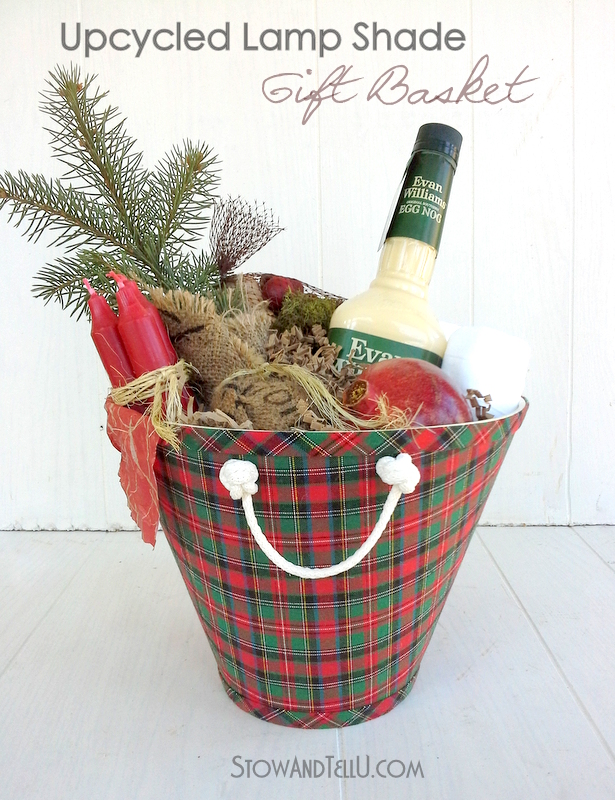 How to turn a lamp shade into a gift basket. Upcycled lamp shade gift basket from Stow and TellU