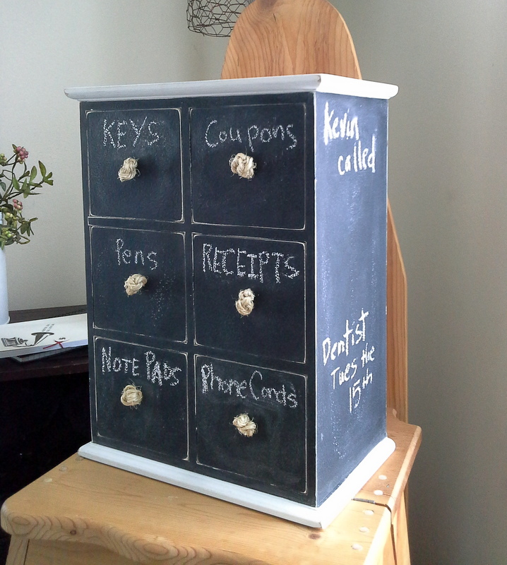 Turn an old mini six-drawer organizer into a dual storage-message center with chalkboard paint from Stow and TellU