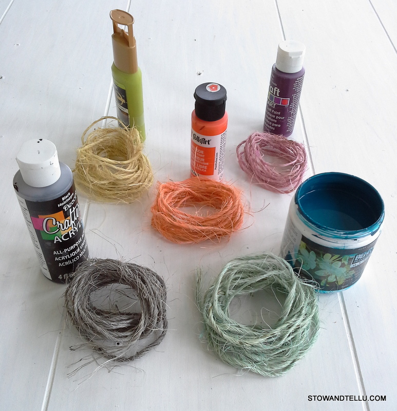 DIY paint dye for sisal twine -use for gift wrap, crafts, weddings, ornaments and more - StowAndTellU.com
