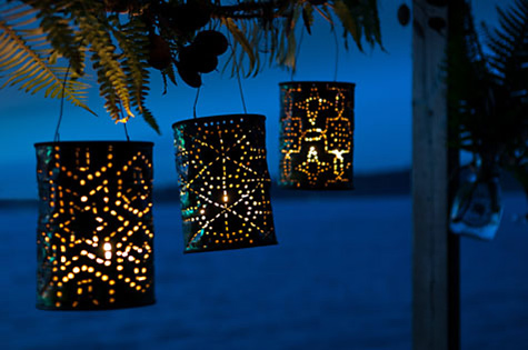 Hanging faux punched tin lanterns - StowandTellU.com