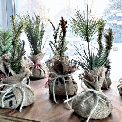 Mini Faux Saplings from Upcycled Christmas Decor