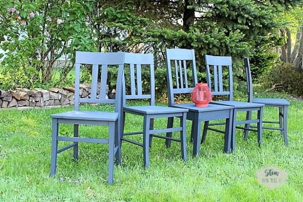Anvil Gray Chalky Finish spray painted dining chair set | stowandtellu.com
