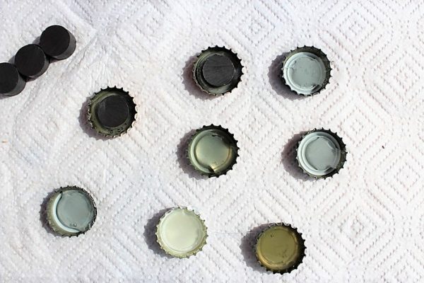 Glue magnets to inside of bottle caps