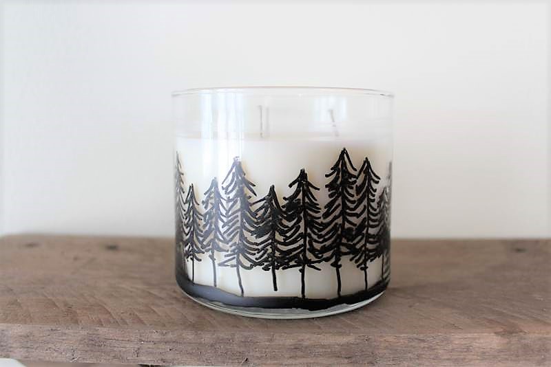 How to draw pine treeline on candles jars | Cabin decor | Cabin fever craft | stowandtellu.com