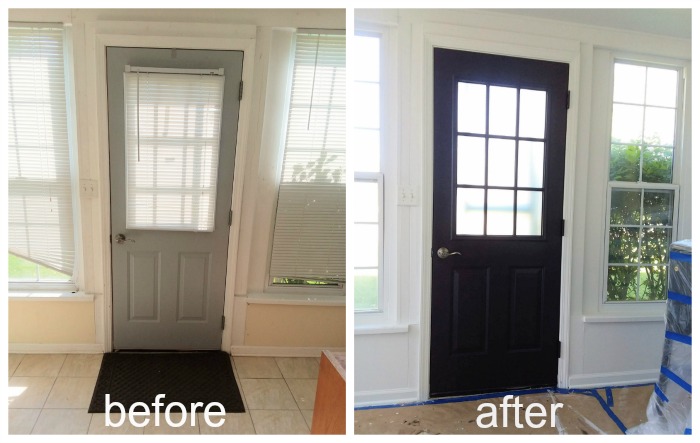 Before and after painted black door