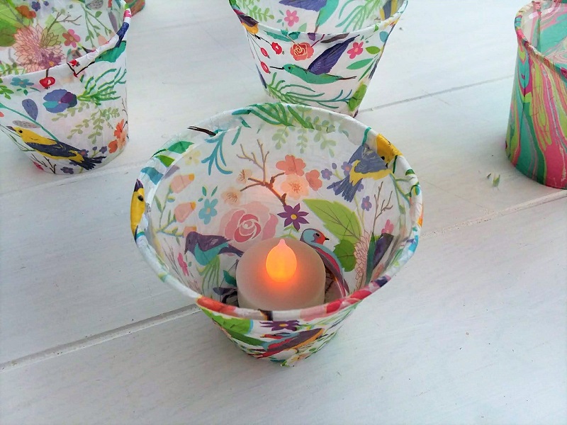 Plastic cup and tissue paper flameless-tea light holder | stowandtellu.com