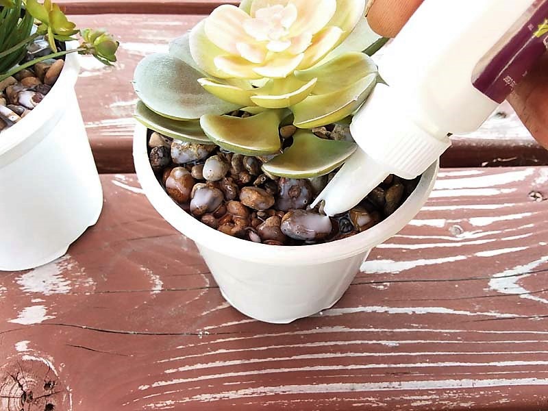 Potting Faux Succulents with DIY Gravel Glue