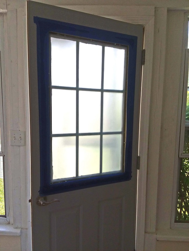 Grid Door Taped for Painting | 10 Tips to Painting Grid Doors and Frosting the Glass Windows