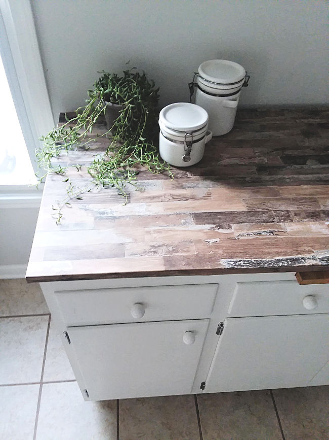 Faux Wood Countertop with Peel and Stick Wallpaper