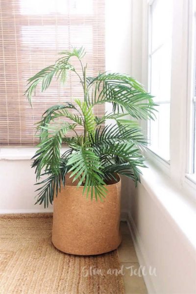 fake palm in cork planter | tips for decorating with faux plants