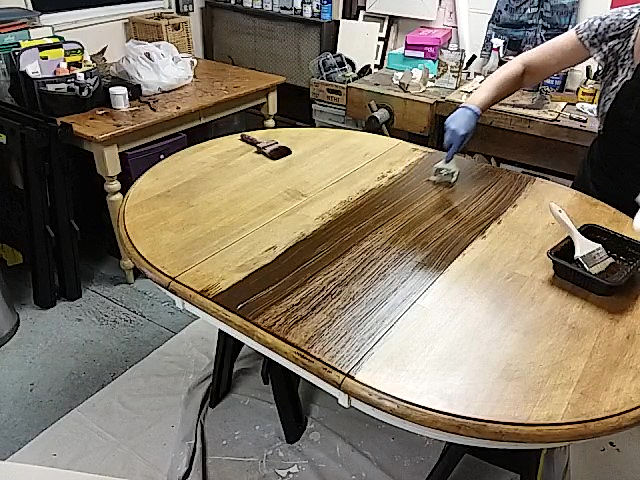 restain dining room table