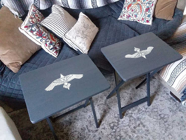 Tribal Bird Stenciled Tray Tables