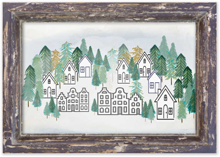 Winter Village Scene Framed - Free Printable