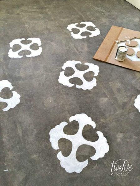 stenciled concrete floor with handmade stencil