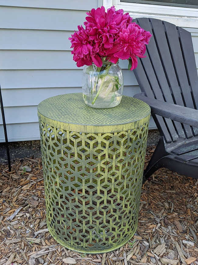 DIY Distress painted metal lattice boho table