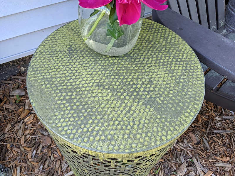 Green distress painted metal outdoor table