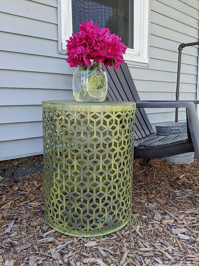 DIY outdoor distress painted metal lattice boho table