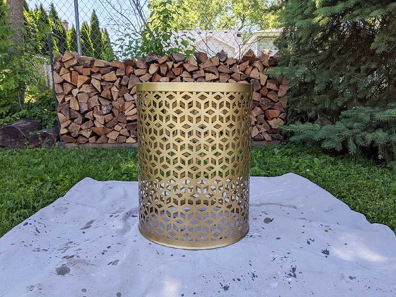 gold boho lattice outdoor drum table