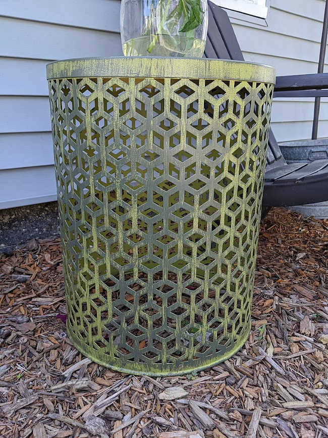 DIY distress painted metal lattice boho table