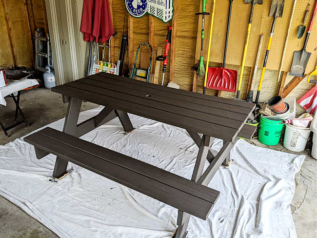 dark brown stained picnic table