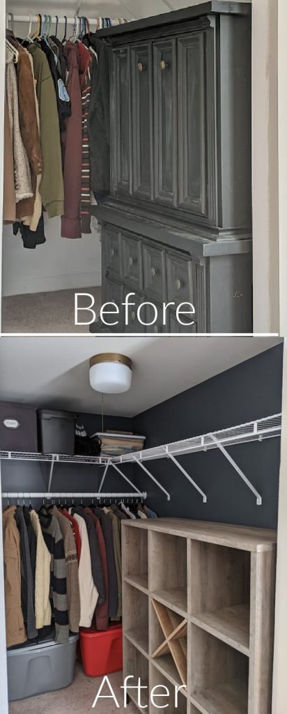 Budget Closet Makeover Before and After in a Dreamy Dark Blue Paint