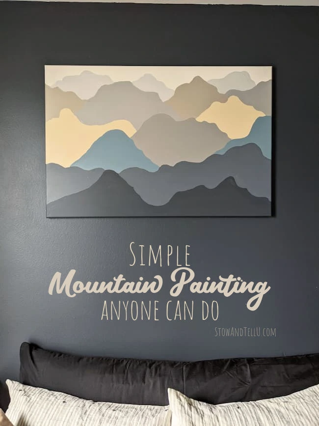 Simple Mountain Painting in Dark Blue, Gray, Tan