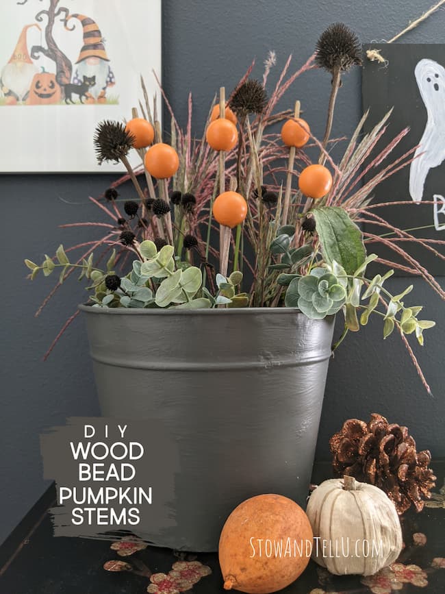 Wooden Bead Pumpkins Stems DIY Fall Decor
