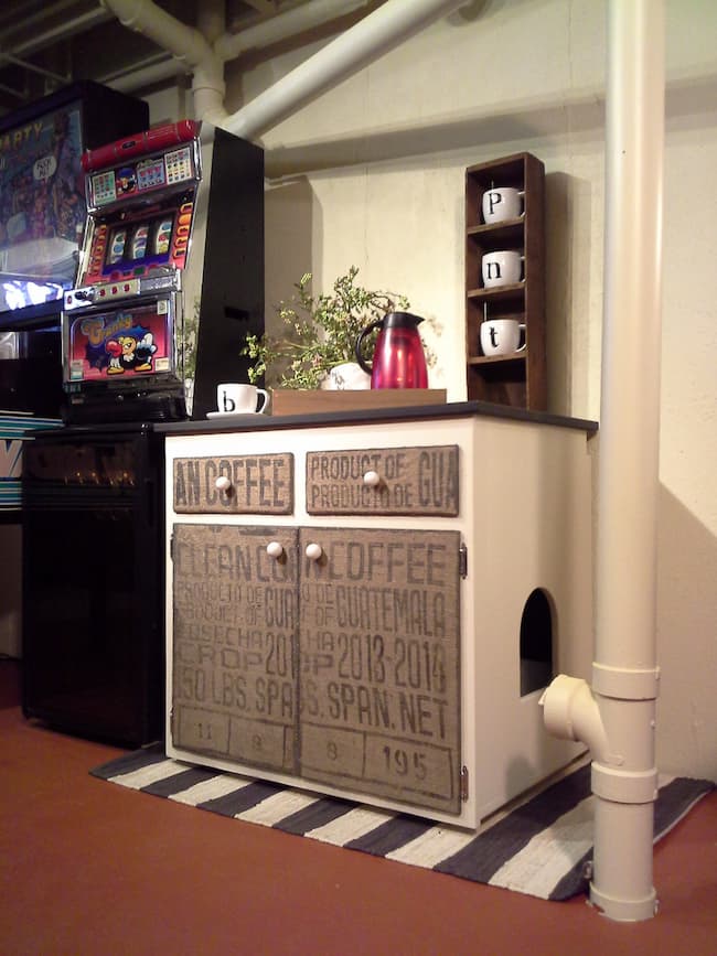 Repurposed Kitchen Cabinet Cat Litter Enclosure/ Coffee Station